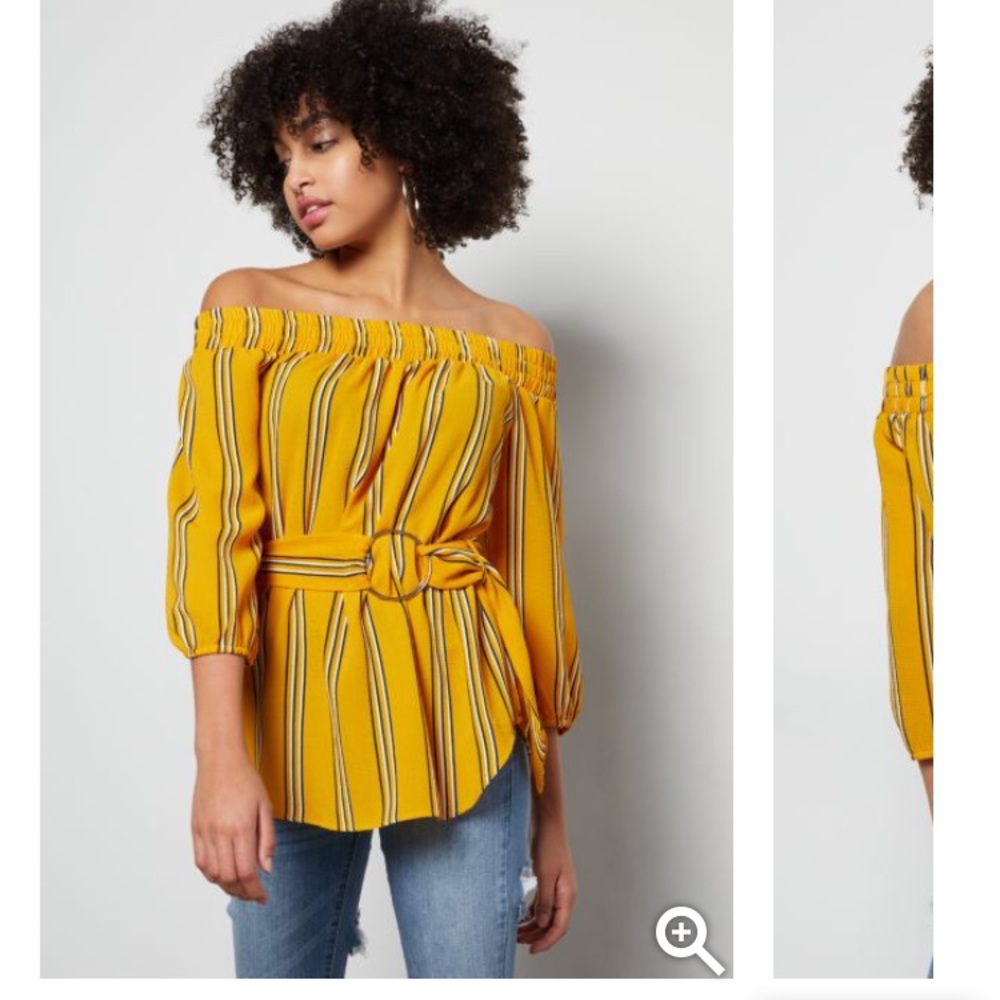 Mustard Off the Shoulder Blouse with Belt